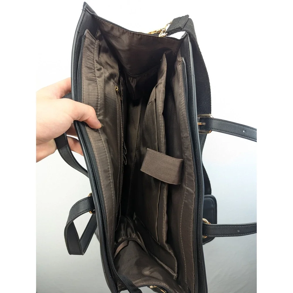 Lovevook Laptop Tote Bag Black Quilted Canvas Faux Leather Work Briefcase 16in